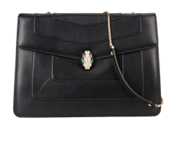 Serpenti Double Flap, Leather, Black, 2